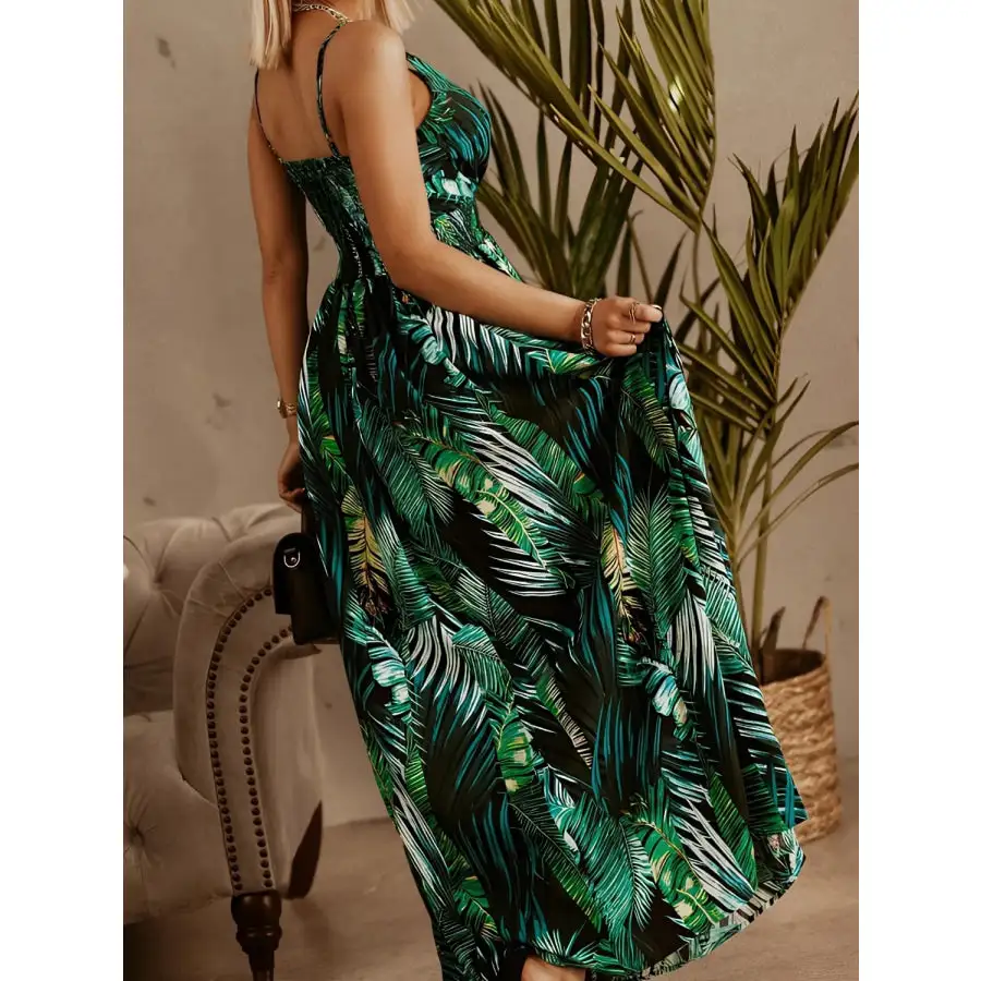Smocked Printed Surplice Maxi Cami Dress