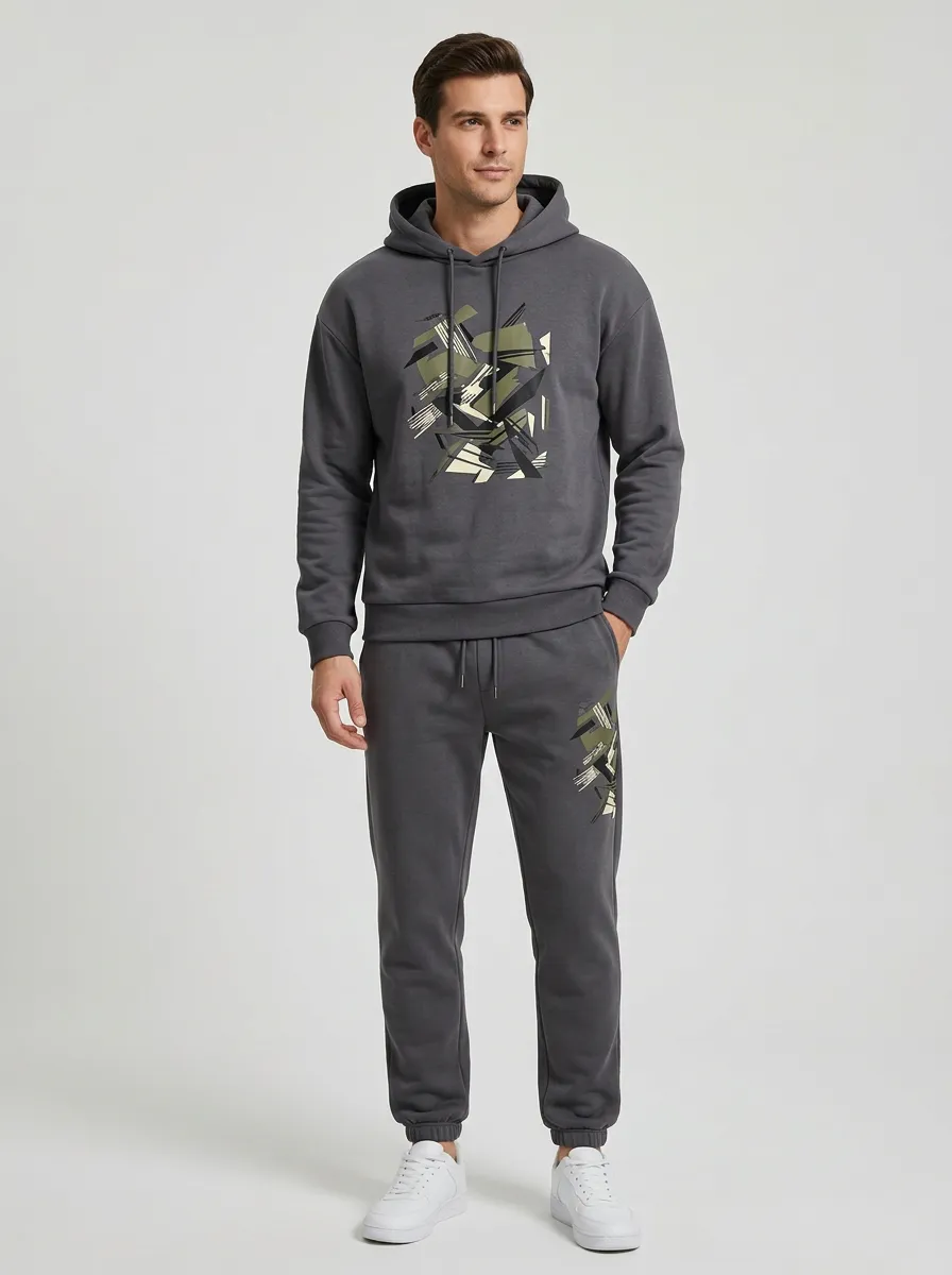 Men's Casual Sportswear Abstract Geometric Printed Hoodie Jogger Set