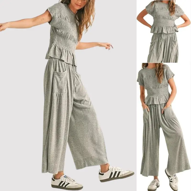 Women’s 2-Piece Smocked Top & Wide-Leg