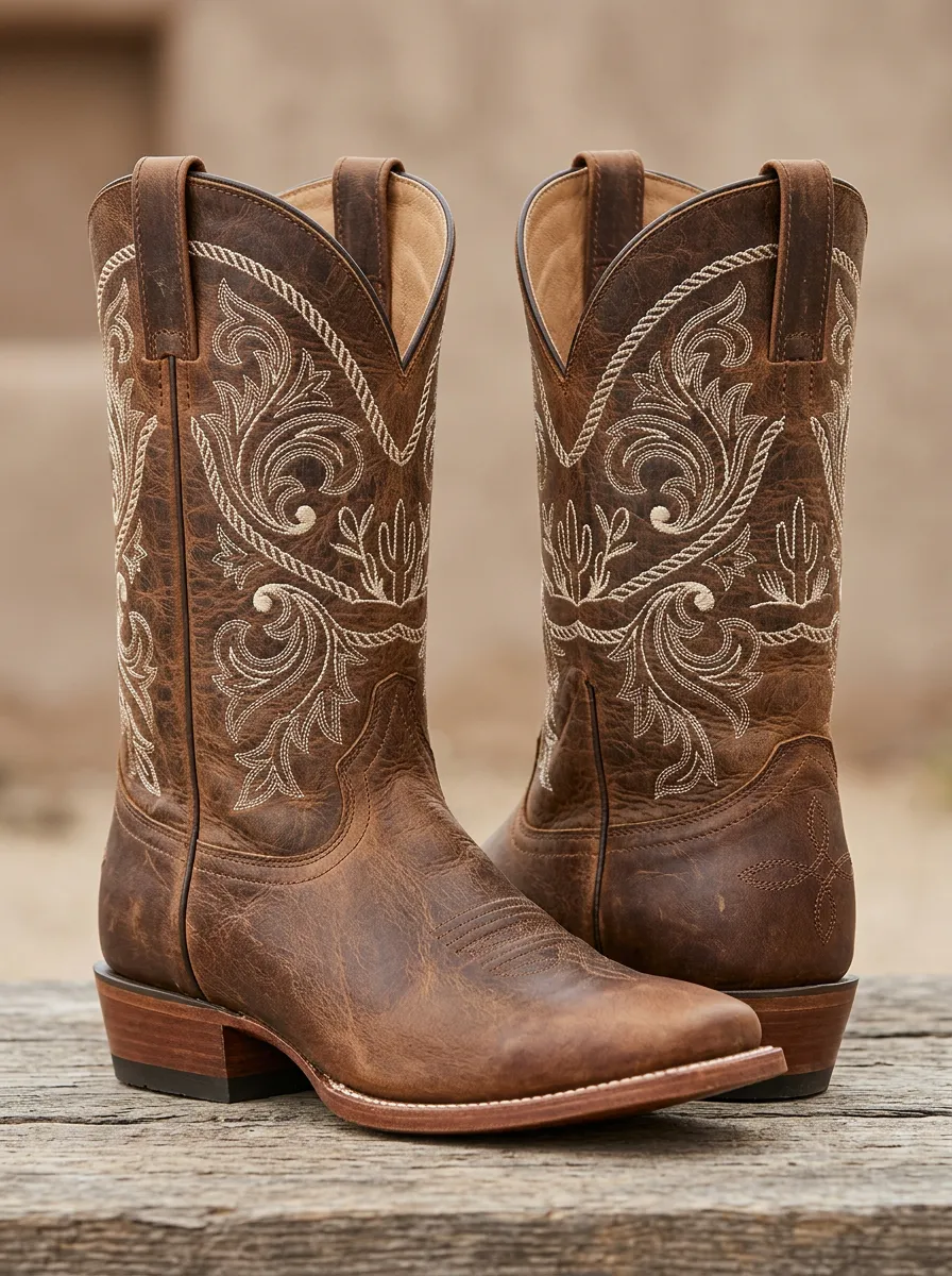 Men's Rustic Floral Classic Look Western Cowboy Boots