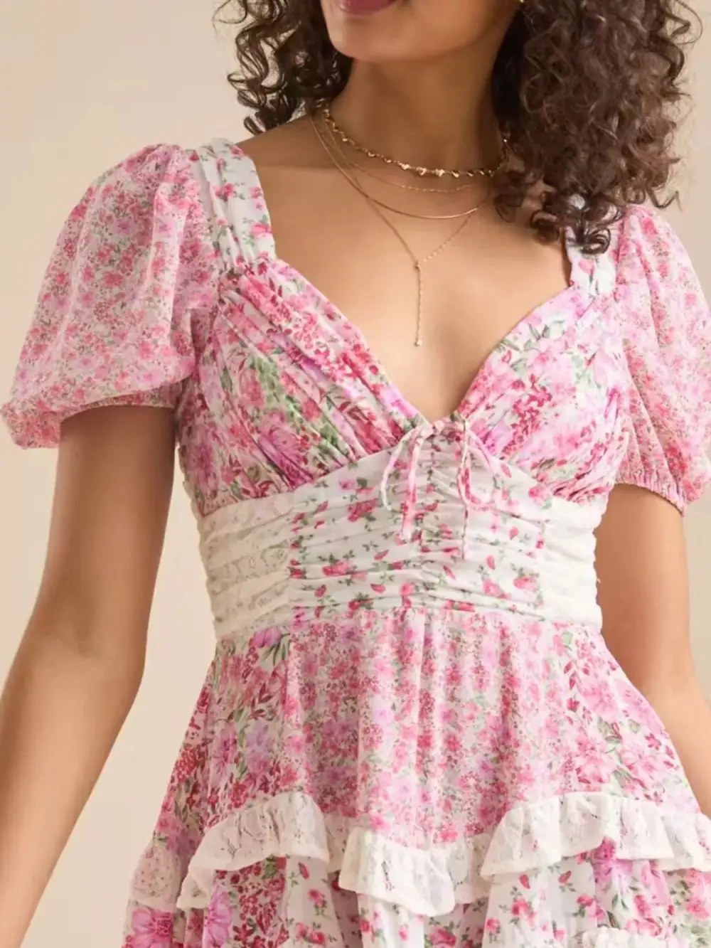 Puff Sleeve Tiered Floral Mini Dress