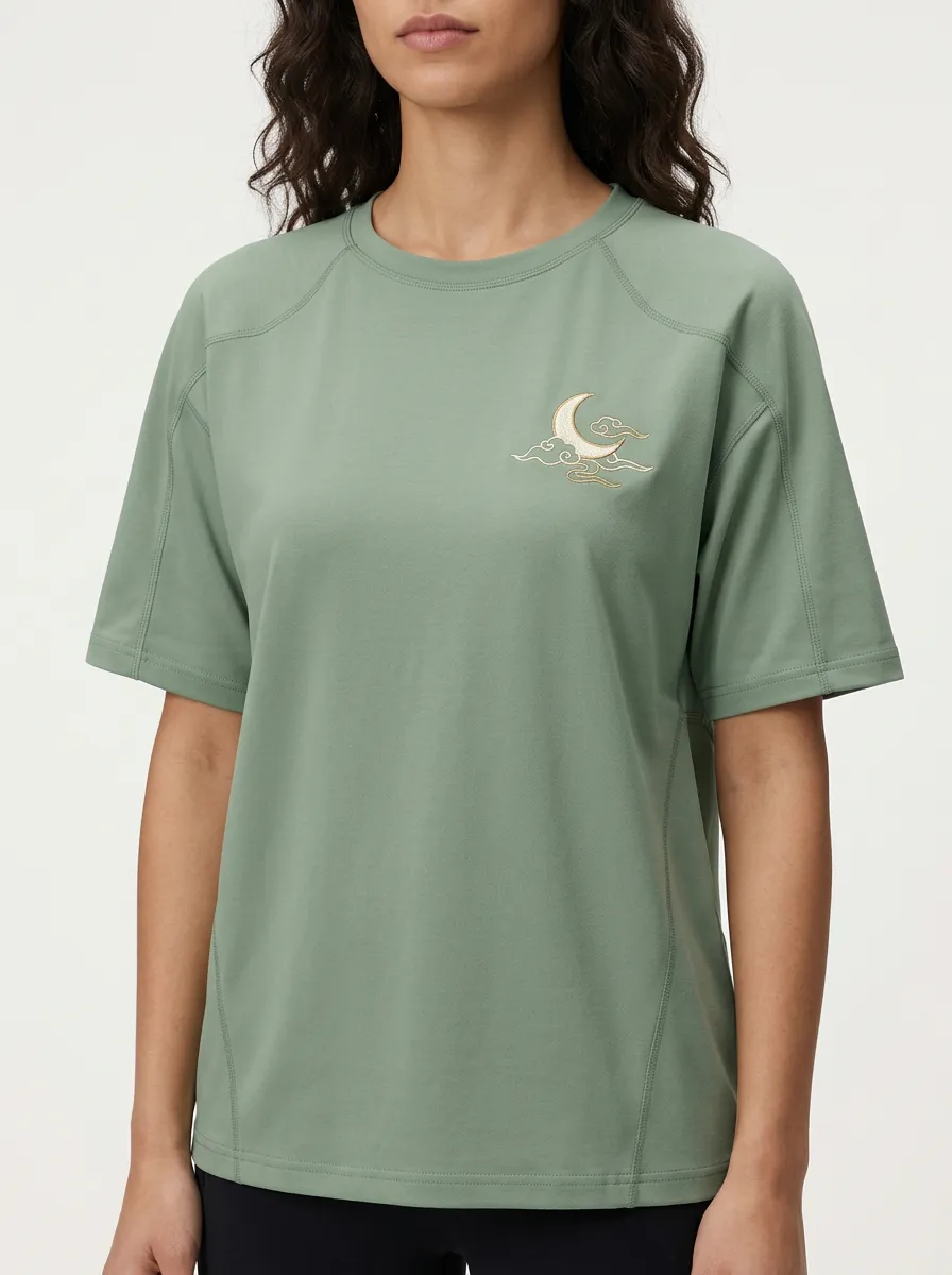 Women's Moon Cloud Embroidered Paneled T-Shirt