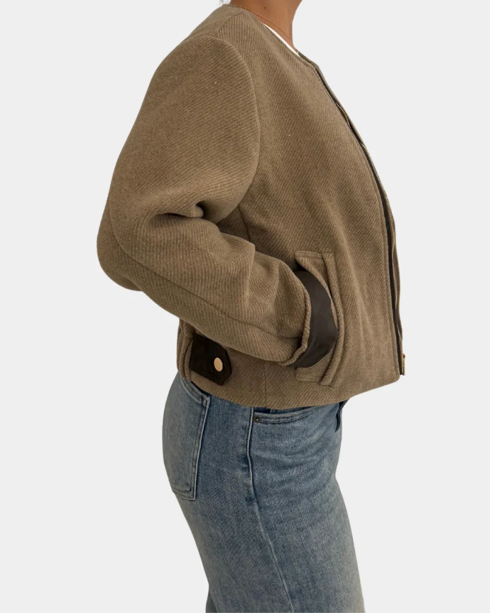 Leather Trim Zip Front Jacket