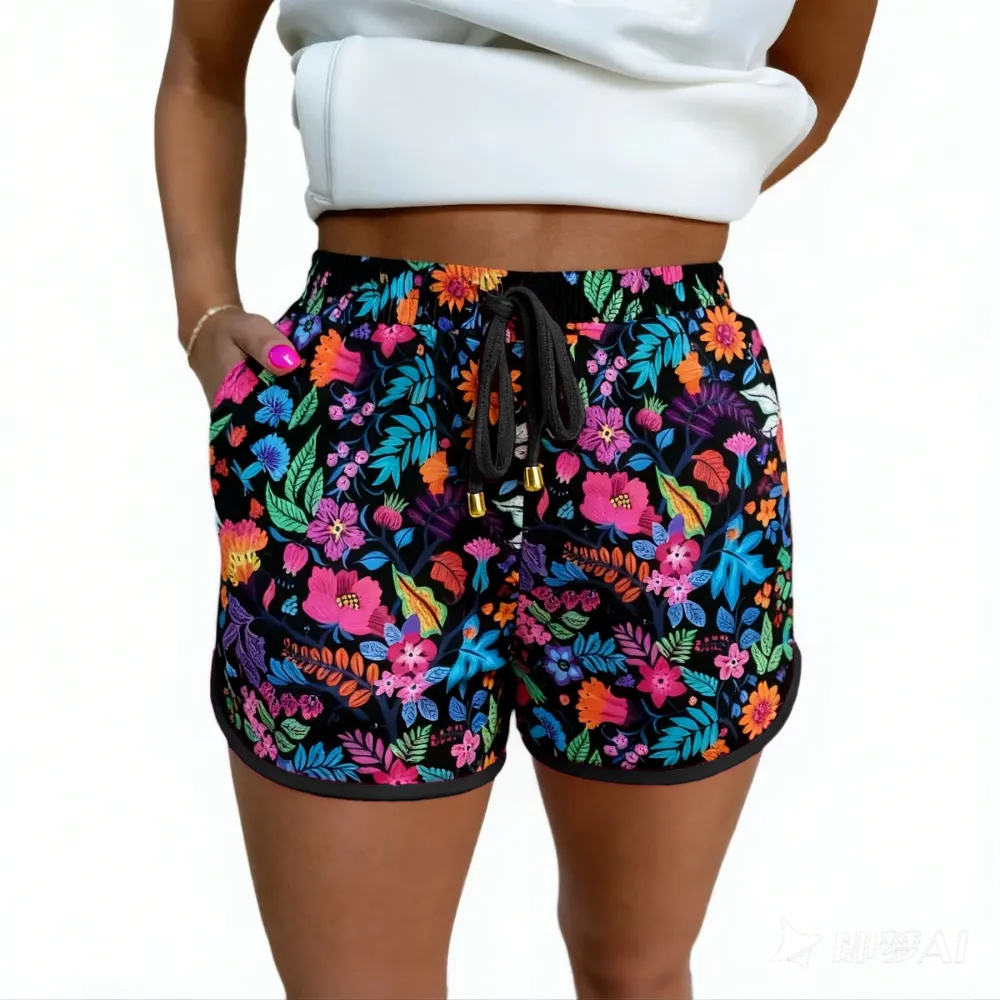 Women's Plaid Drawstring Elastic Waist Casual Shorts