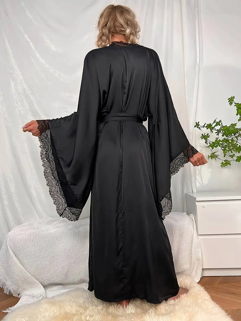 Embroidered Satin Lounge Robe