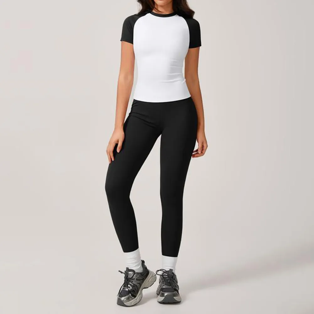 Women's Raglan Sleeve Color Block Fitted Top & Leggings Set