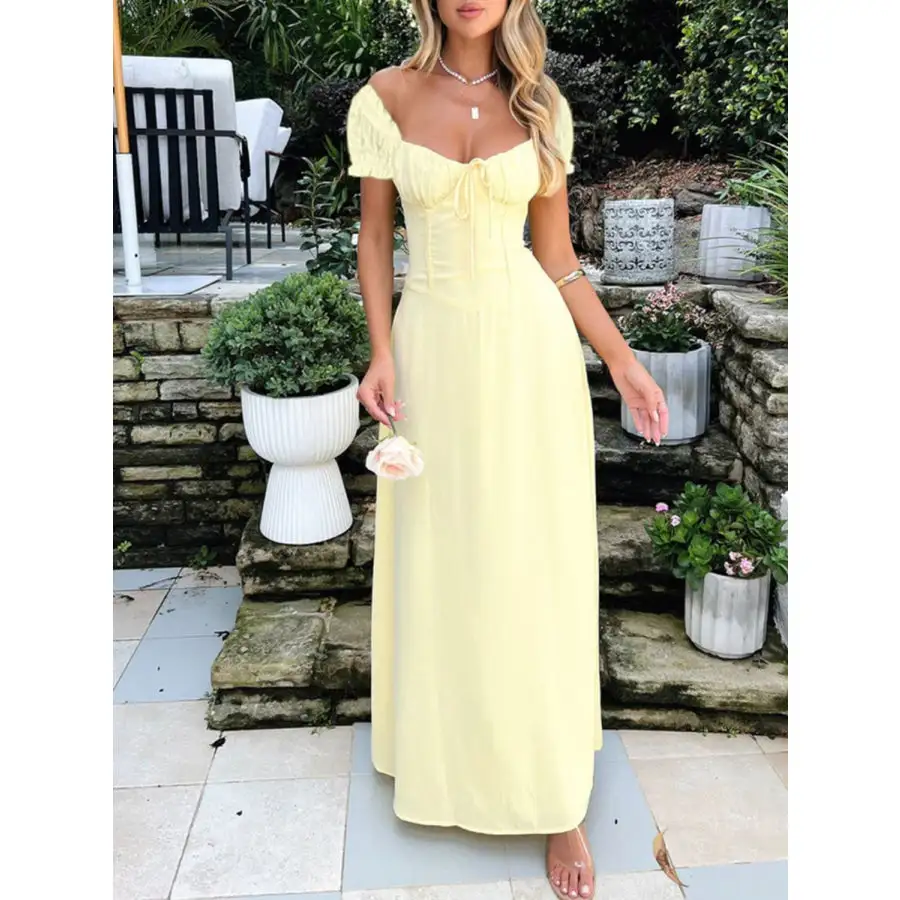 Devine Sweetheart Neck Short Sleeve Maxi Dress