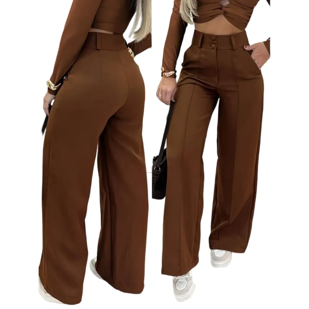 Women's Simple Wide-Leg Pants with Double Button Front, Versatile Commuter Essential Single Piece