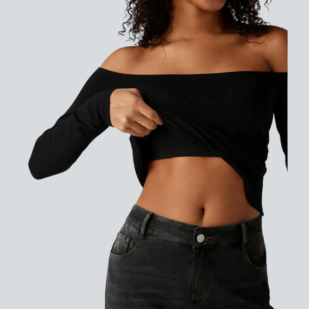 Ribbed Knit Off Shoulder Long Sleeve 2-in-1 Casual Top