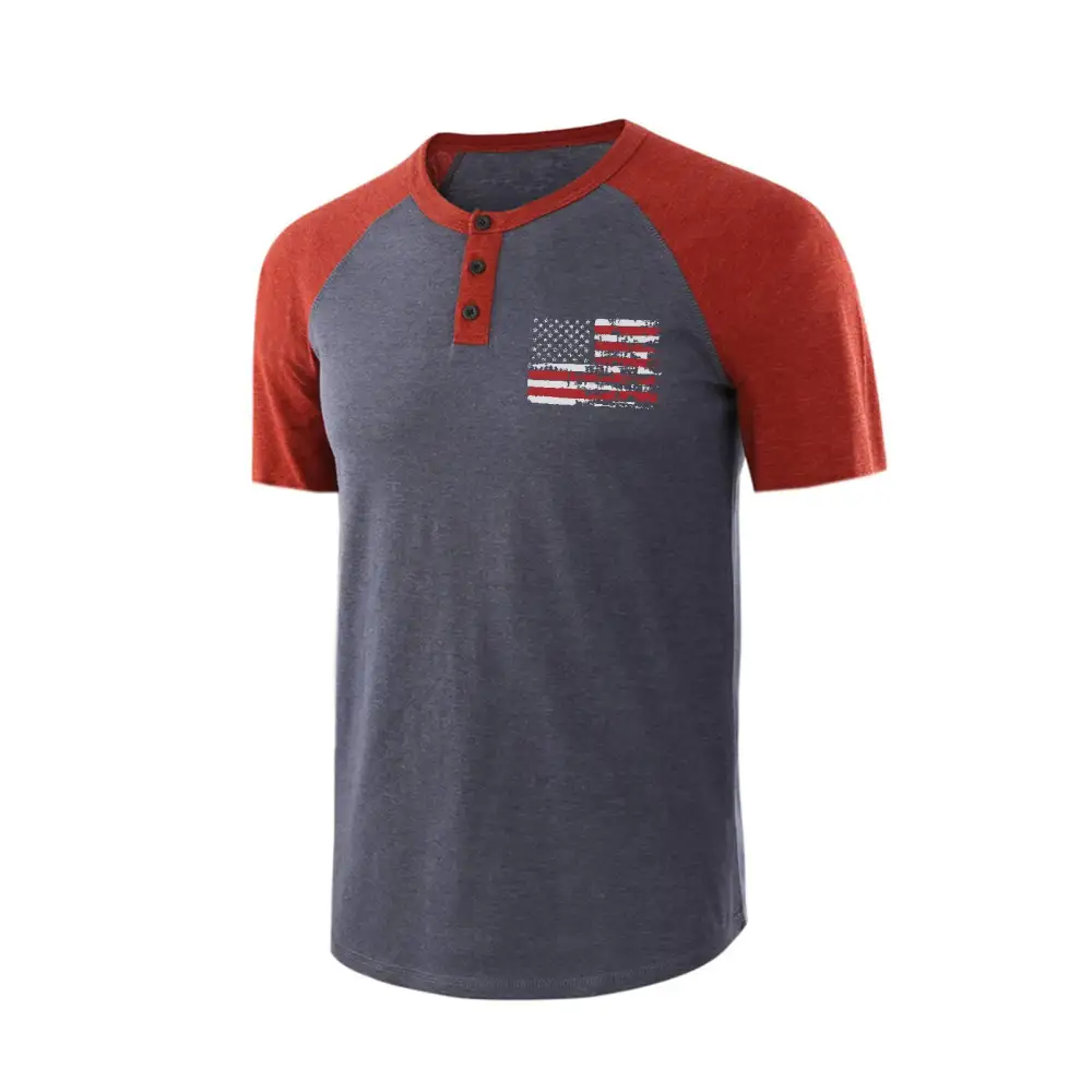 USA FLAG HENLEY NECK RAGLAN GRAPHIC TEE