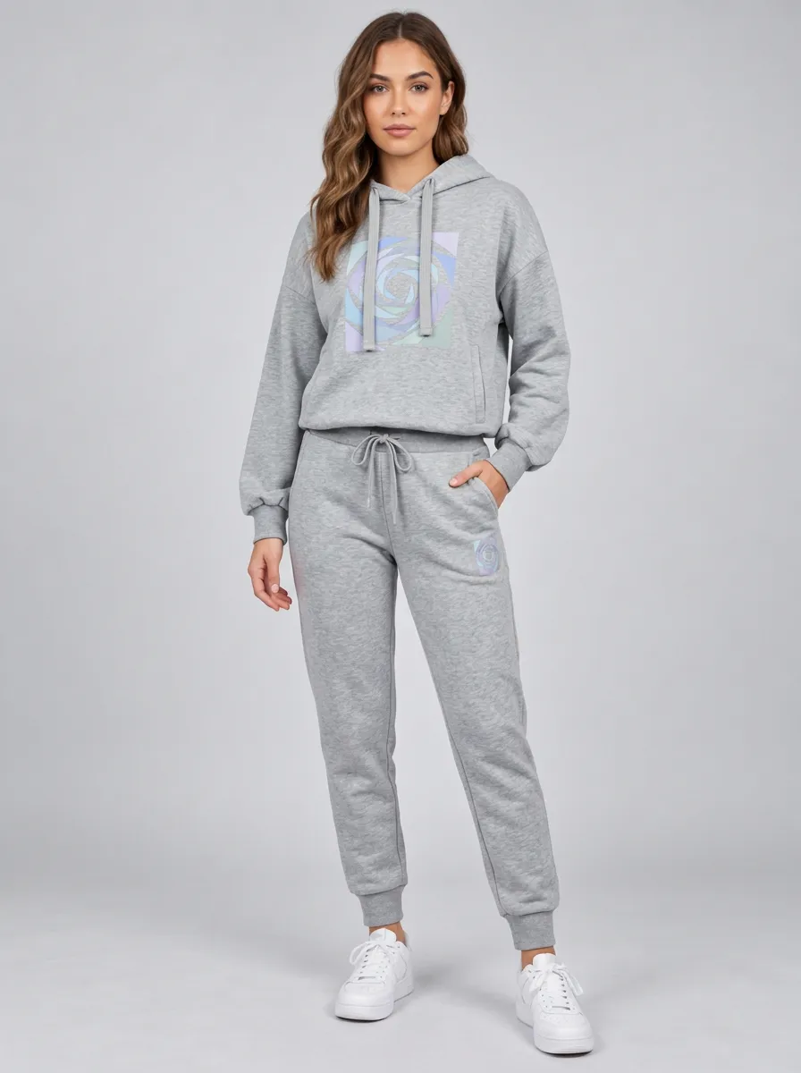 Women's Heather Grey Tapered Pants Solid Hoodie & Pants Set