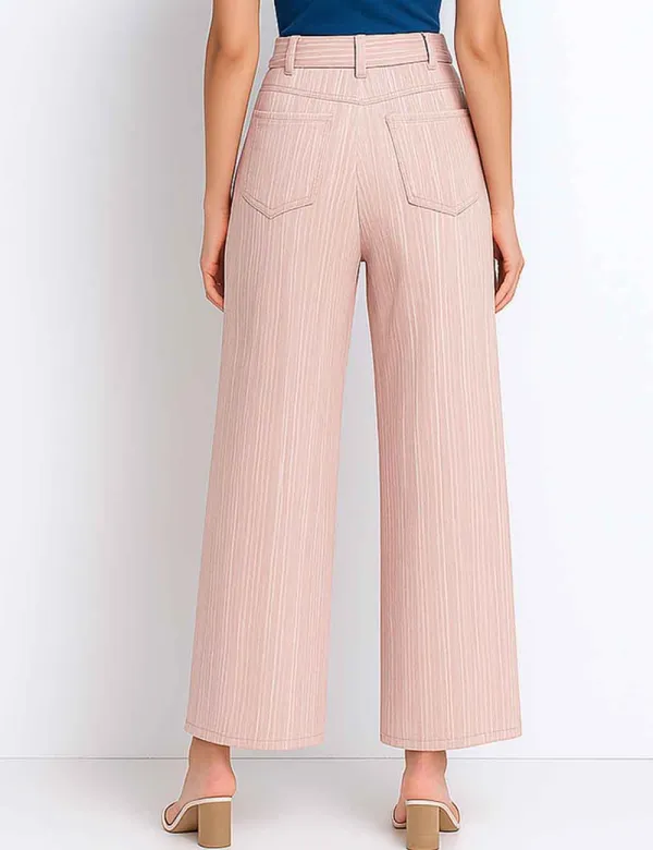 Color Block Striped Button Pocket Wide Leg Denim Pants