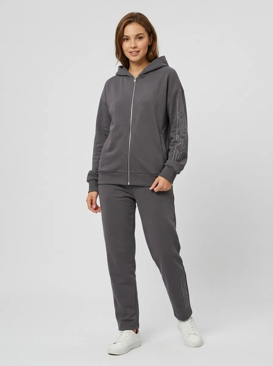 Women's Charcoal Zip-Up Hoodie Jacket & Jogger Set