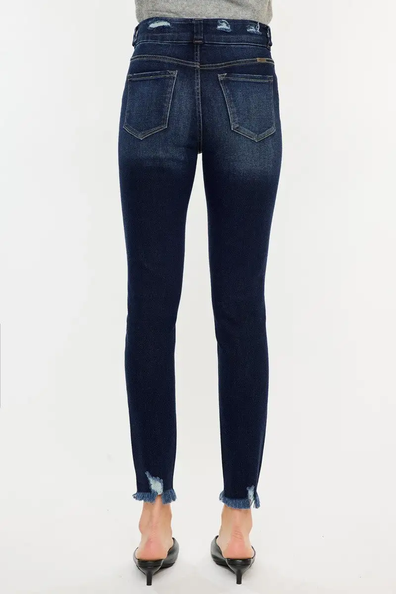 Tailored High Waist Raw Hem Denim Jeans