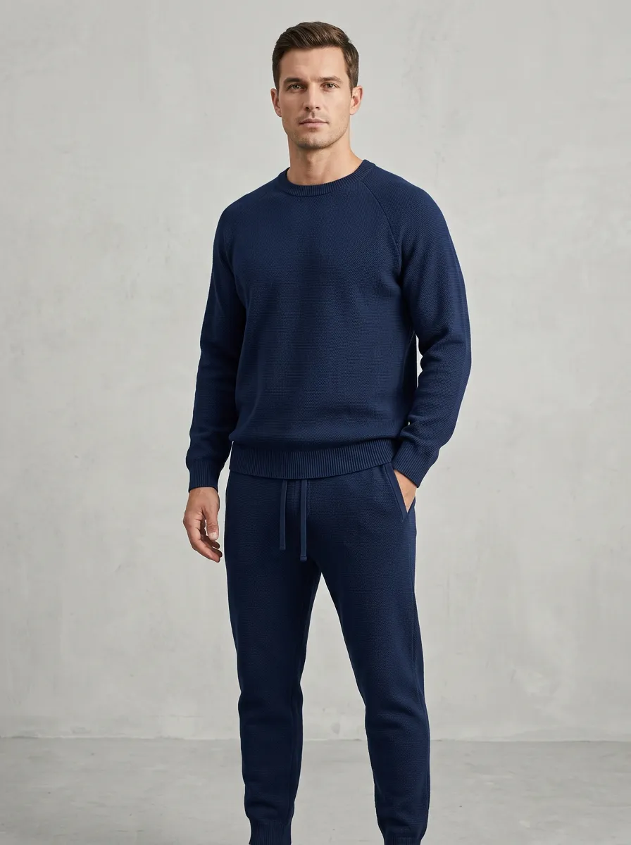 Textured-Knit Minimal Men's Knit Sweater Tracksuit Set