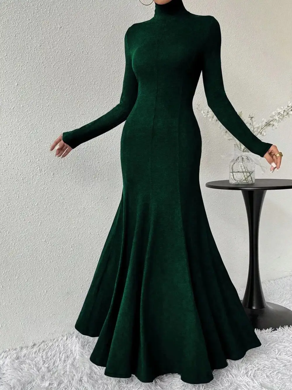Polished Detail Long Sleeve Maxi Dress