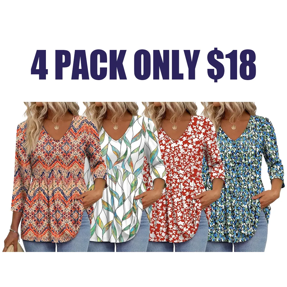 Women's three-quarter sleeve V-neck babydoll top