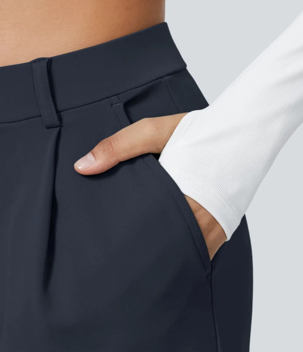 High Waisted Side Pocket Straight Leg Work Pants