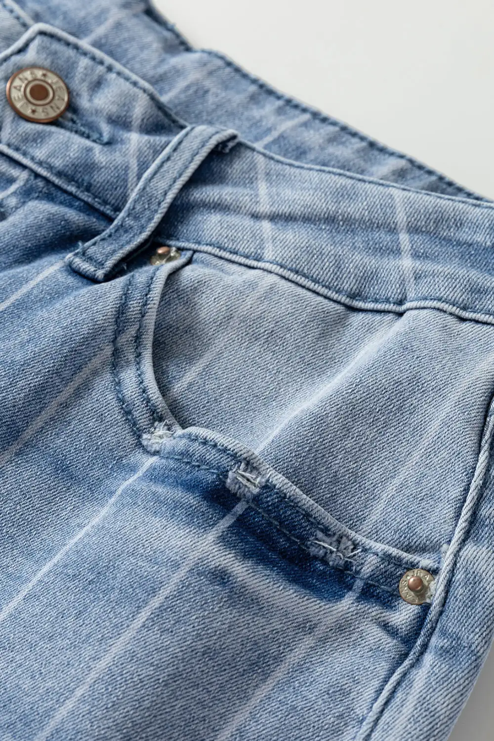 Multi Buttons Pinstripe Wide Leg Jeans