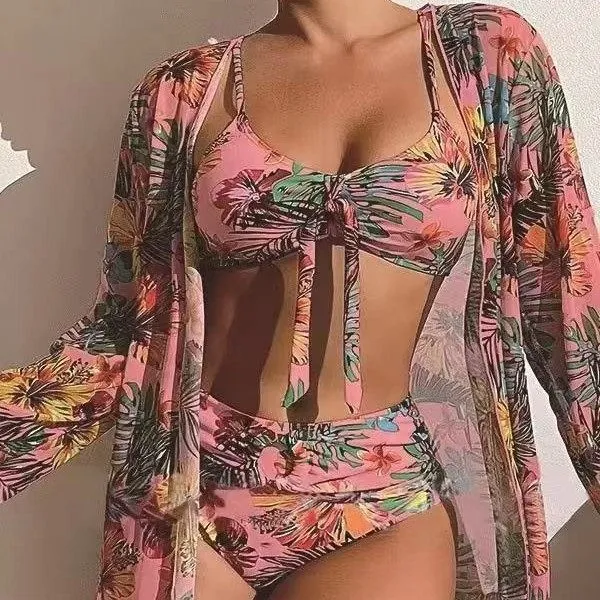 Women S Bikini Set with Long Sleeve Cover Up