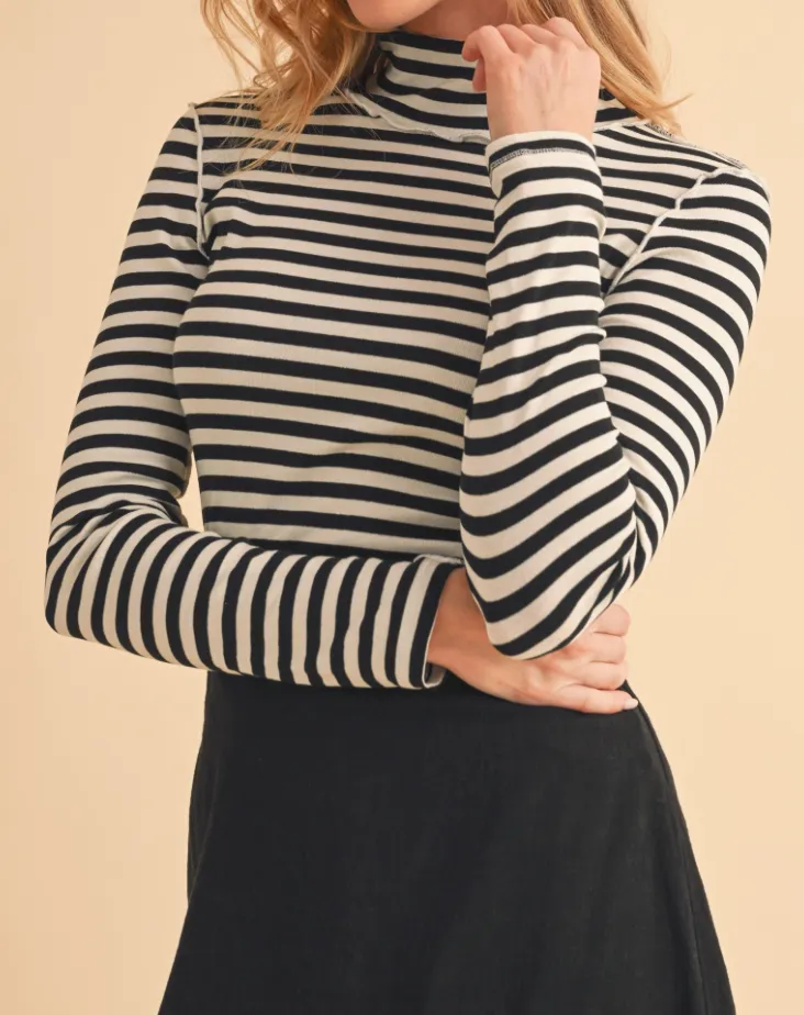 Soft Striped Mock Piping Top