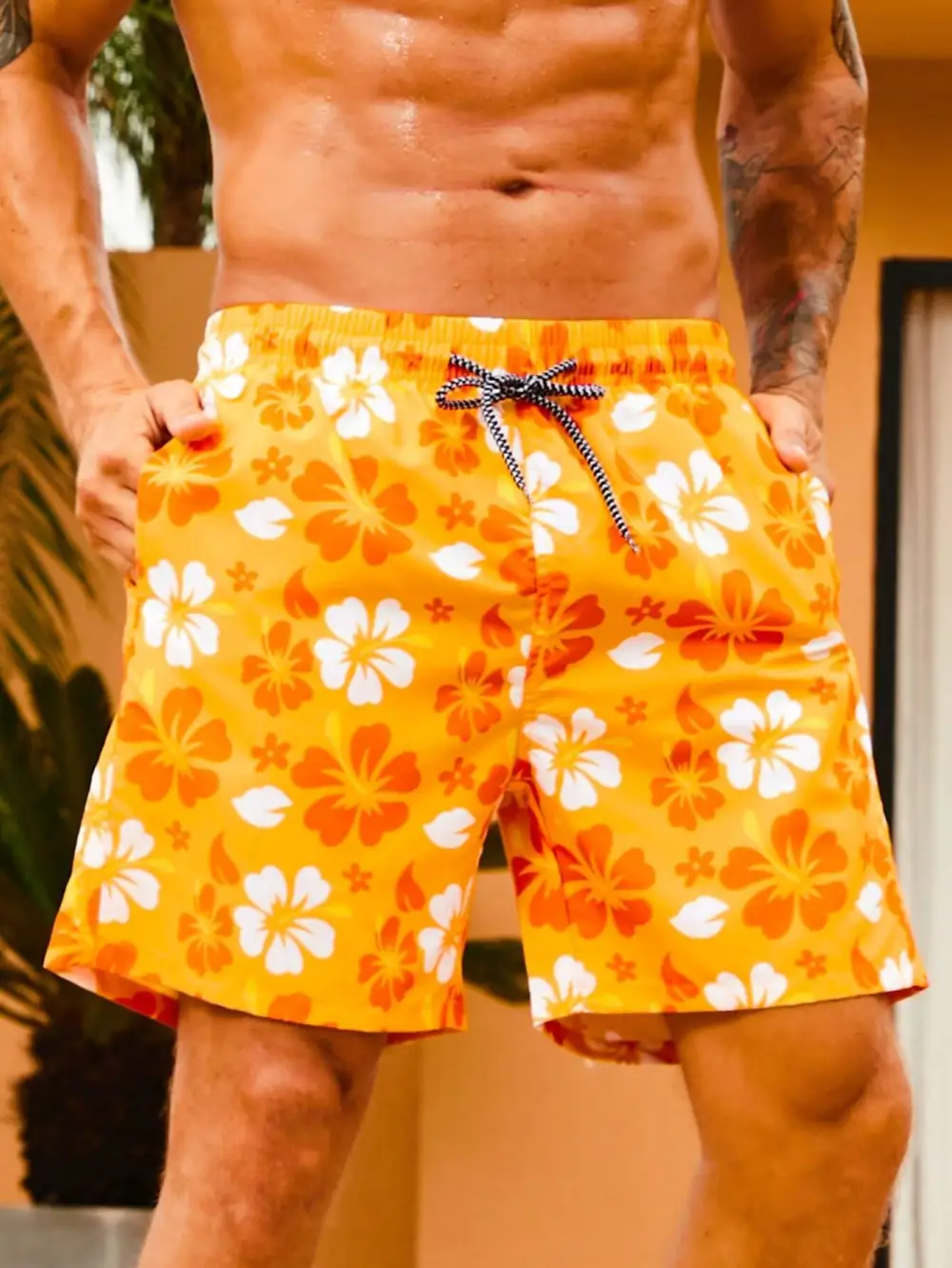 Men's Flower Patterned Swim Trunks