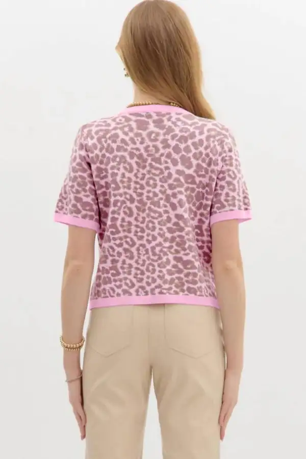 Leopard Button Front Short Sleeve Cardigan