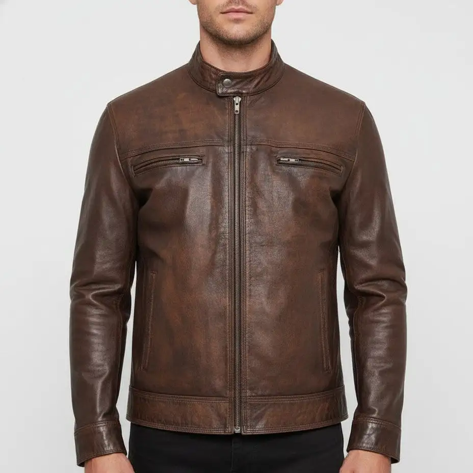 Clean Line Leather Biker Motorcycle Jacket