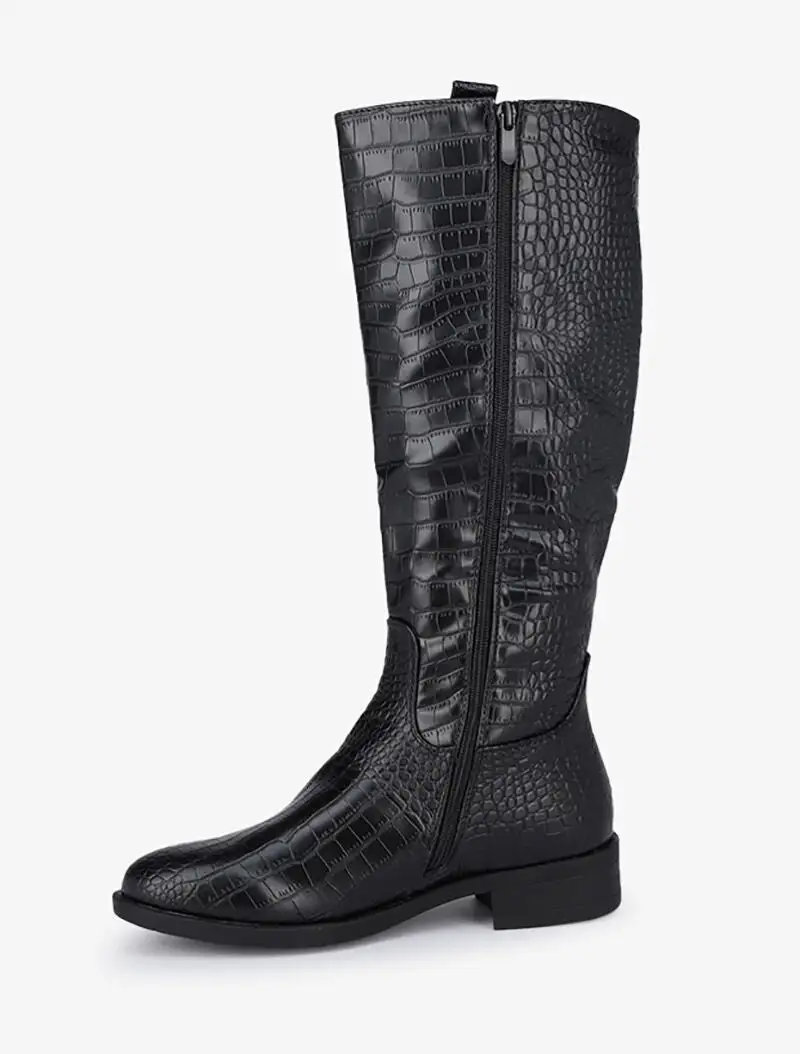 Classic Minimal Block Heel Faux Leather Knee High Boots