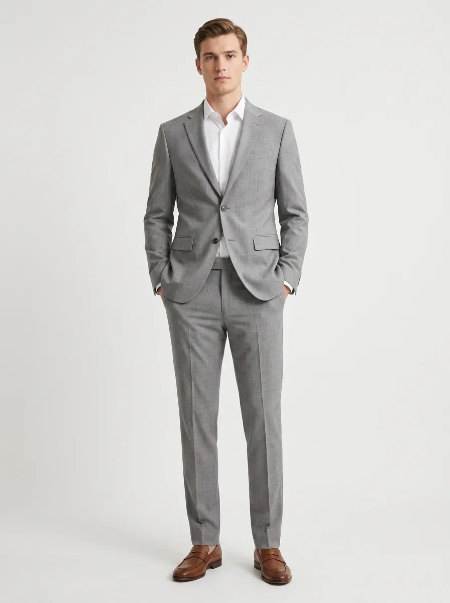 Men's Structured Fit Business Formal Grey Solid Two-Piece Suit