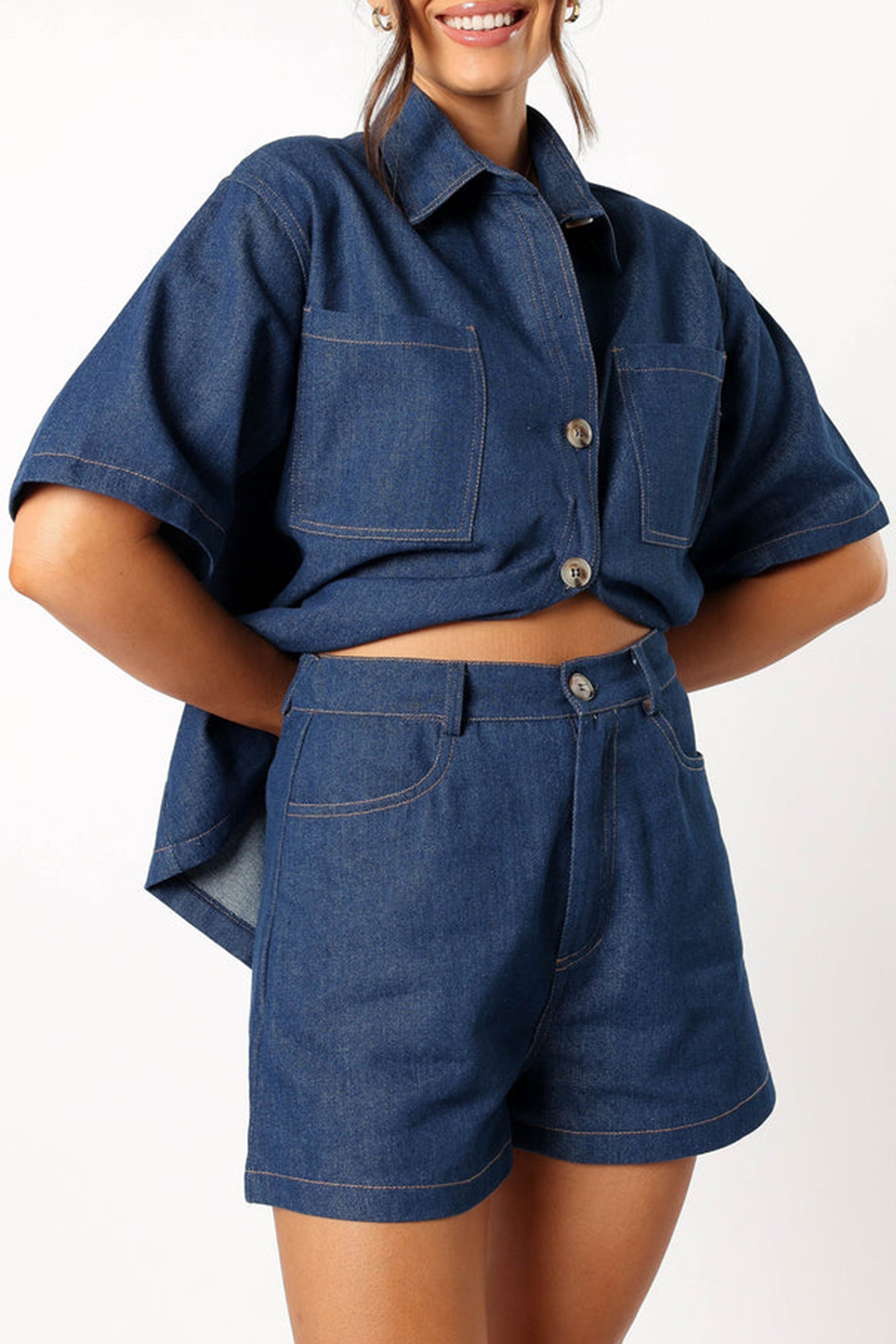 DARK DENIM LOOSE BUTTON DOWN SHIRT