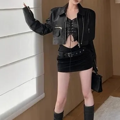 Zip-Front Leather Casual Outerwear Jacket