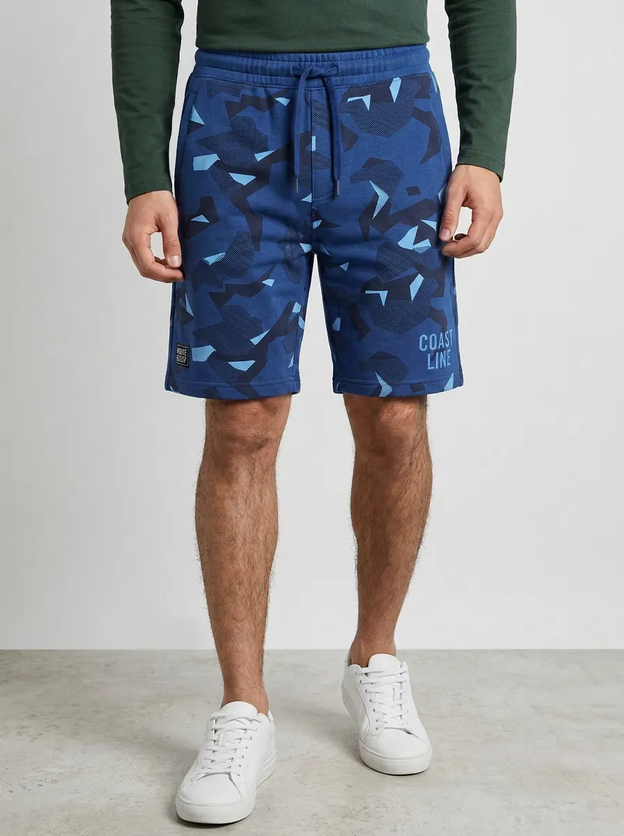 Men's Geometric Wave Camouflage Drawstring Printed Sweat Shorts