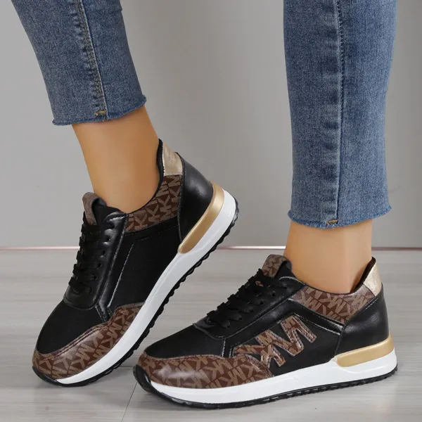 Textured Contrast Lace Up Round Toe Sneakers