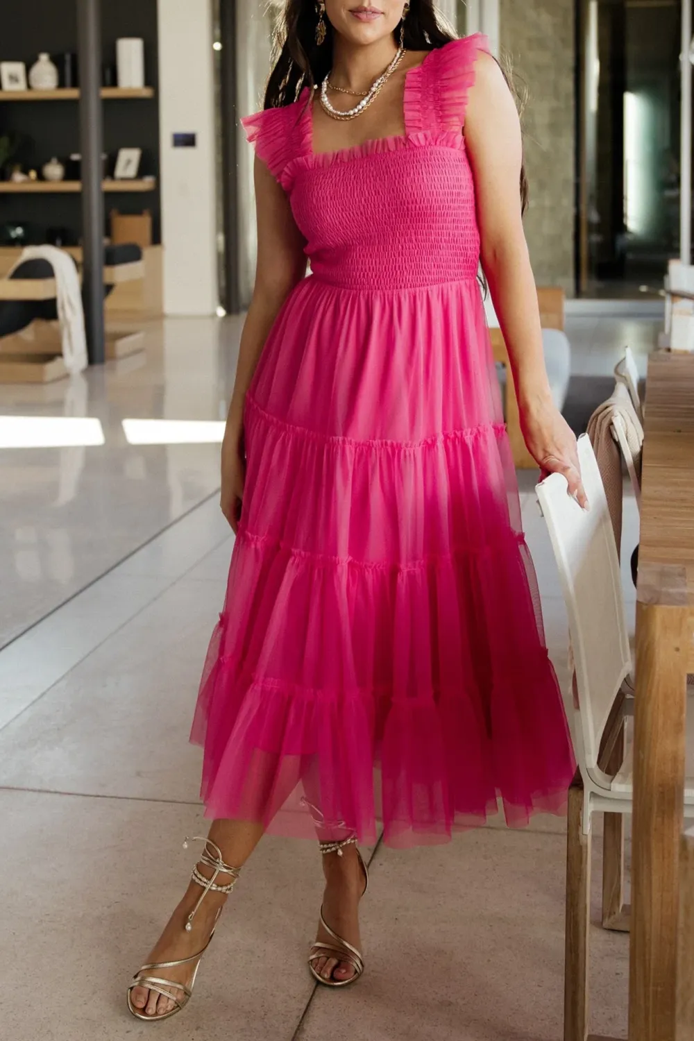 Versatile Fluttering Sleeves Sheer Dress