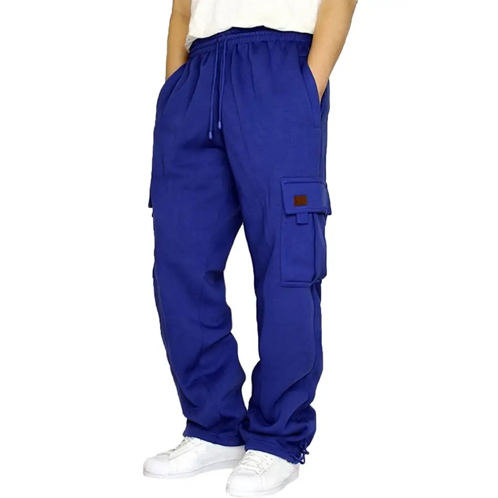 Men's Tapered Sweat Cargo Pants with Elastic Waistband Drawstring and Flap Pockets