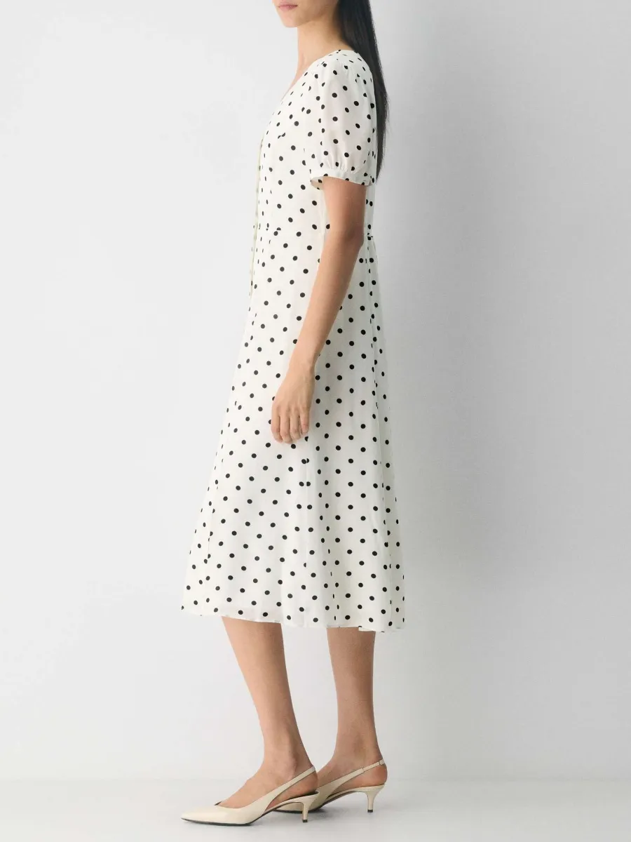 Polka Dot Midi V-Neck Dress