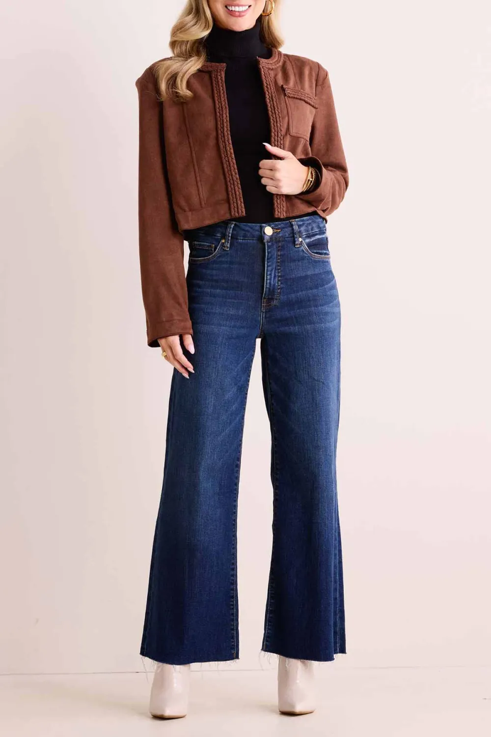 Brown Braided Detail Cropped Jacket