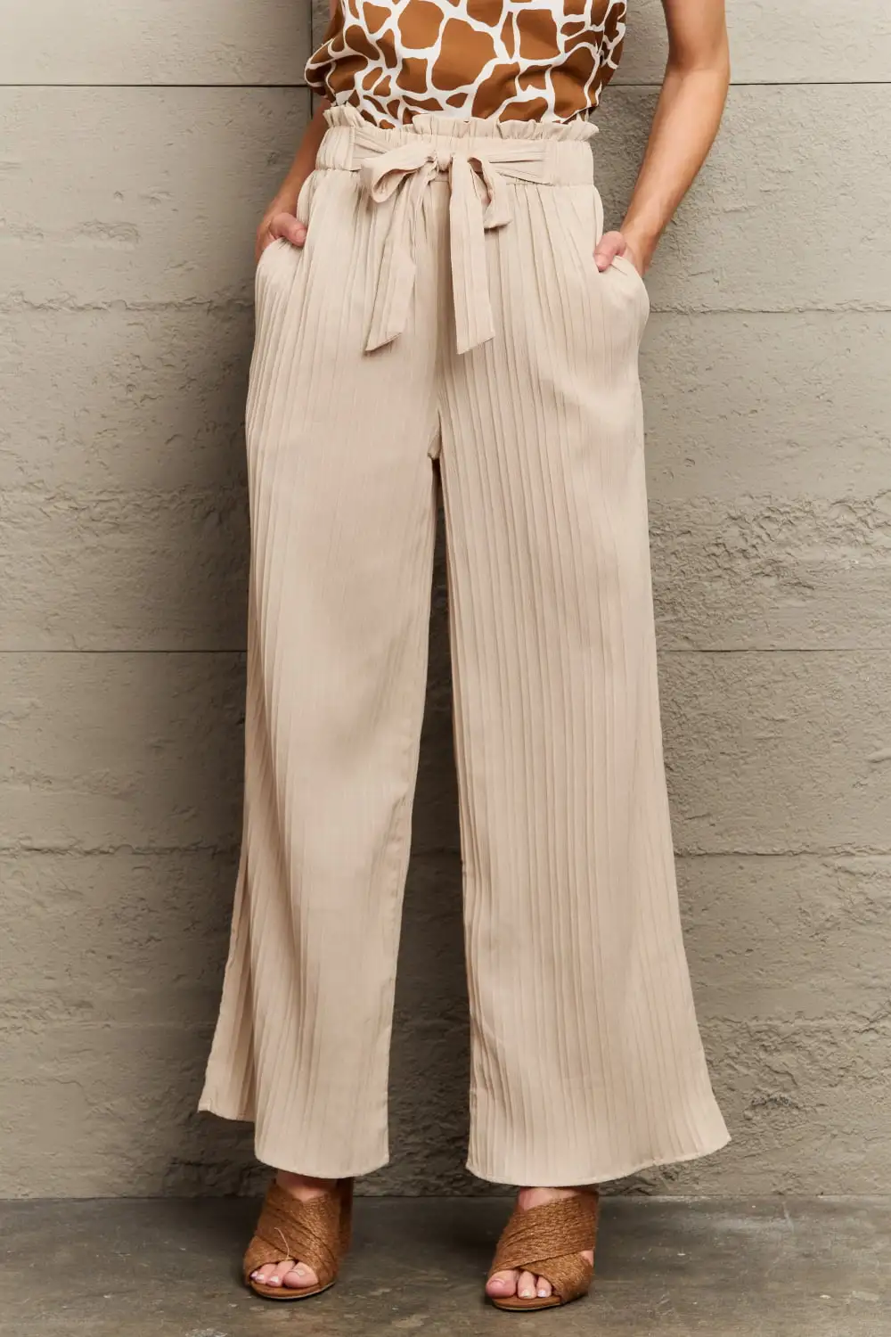 Tie Waist Long Detail Pants