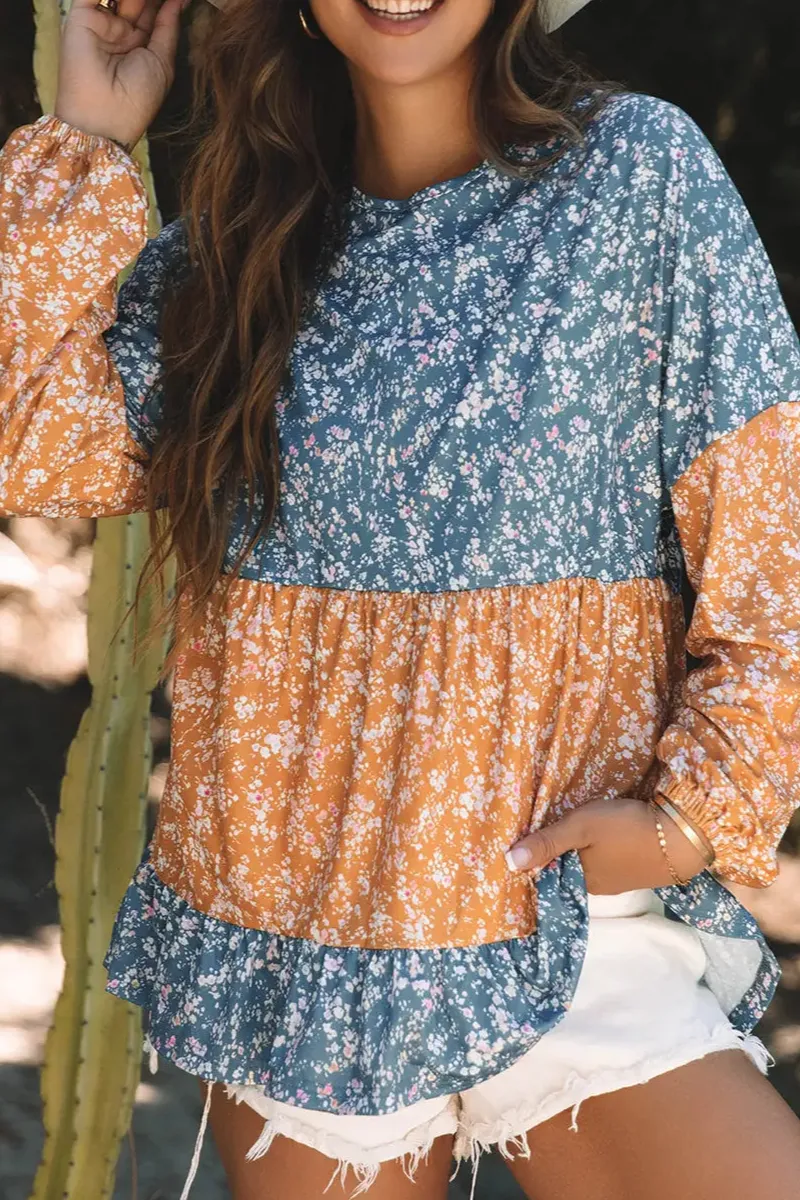 Floral Ruffled Hem Detail Blouse
