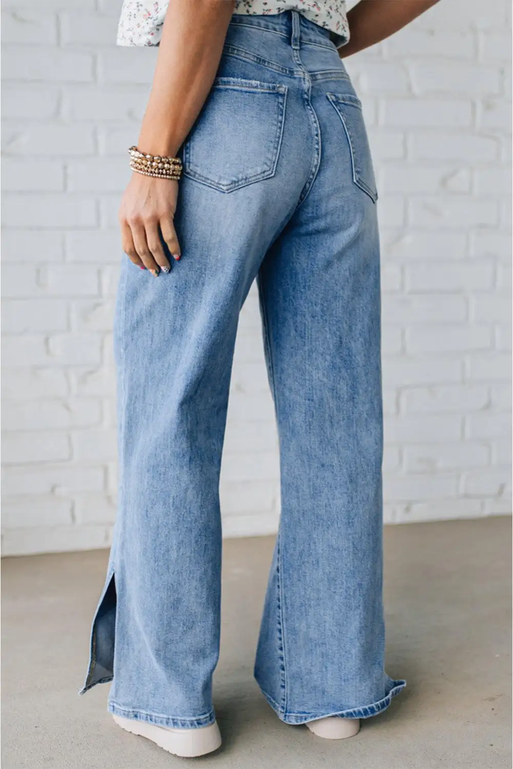 High Waist Drawstring Slit Denim Jeans