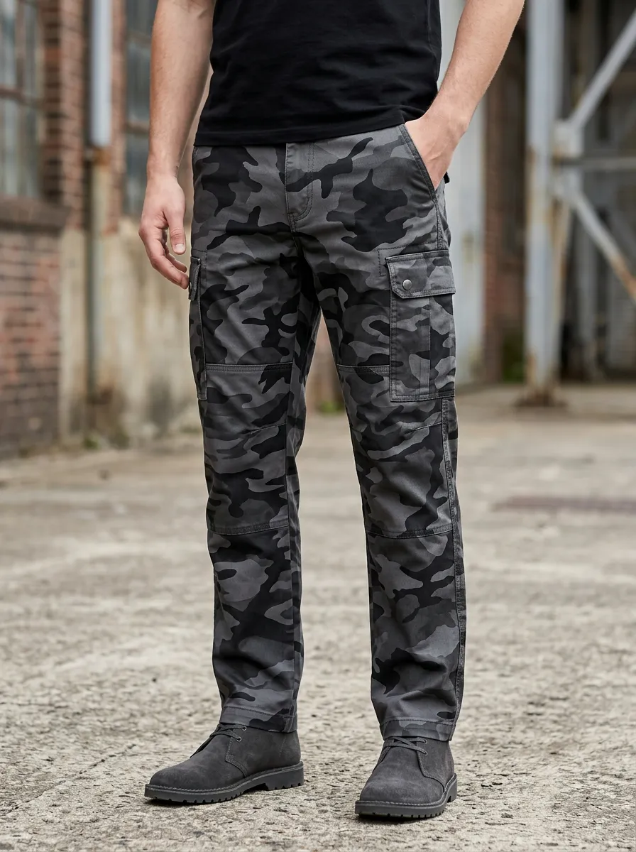 Men's Camouflage Reinforced Knee Detail Cargo Pants
