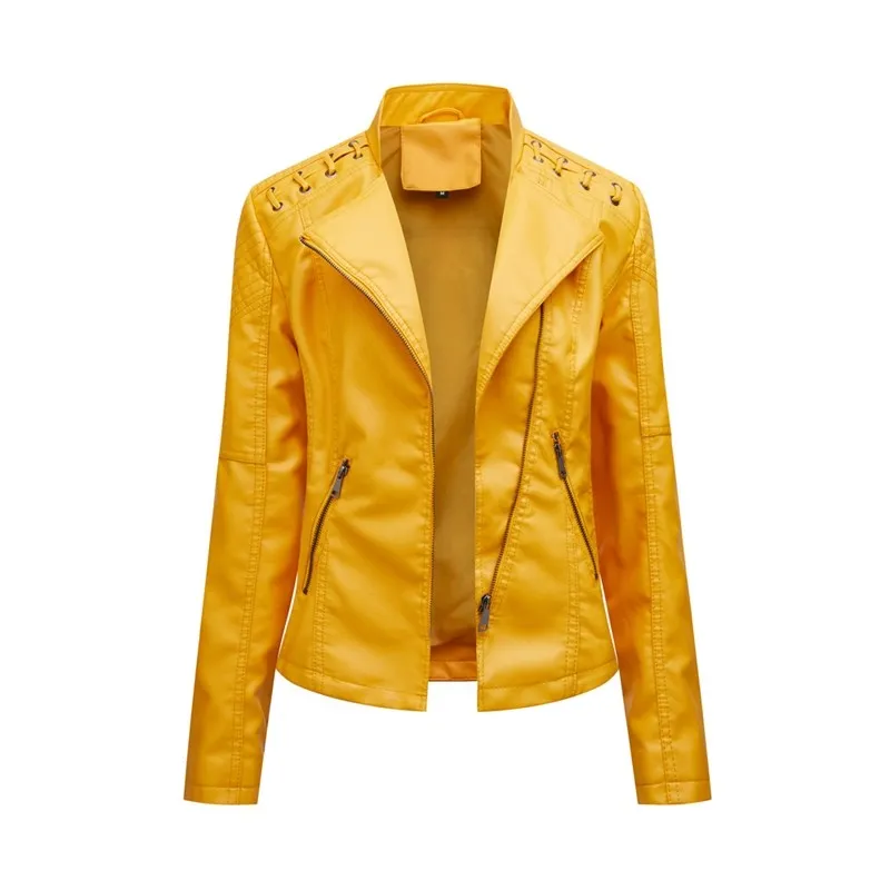 Lapel Faux-Leather Leather Casual Outerwear Jacket