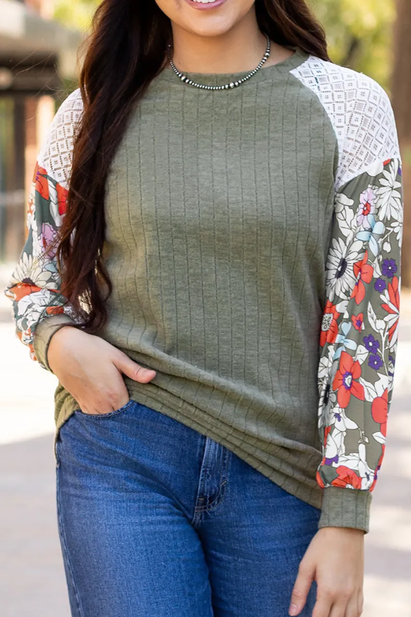 Floral Ribbed Patchwork Blouse