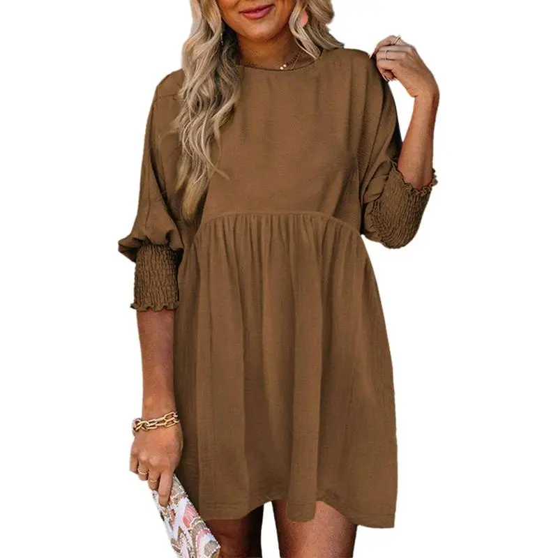Women's Black Summer Tunic Dress Casual Loose Fit Short Sleeve Crew Neck Flowy Swing Mini Shift Sundress for Beach & Casual Dates