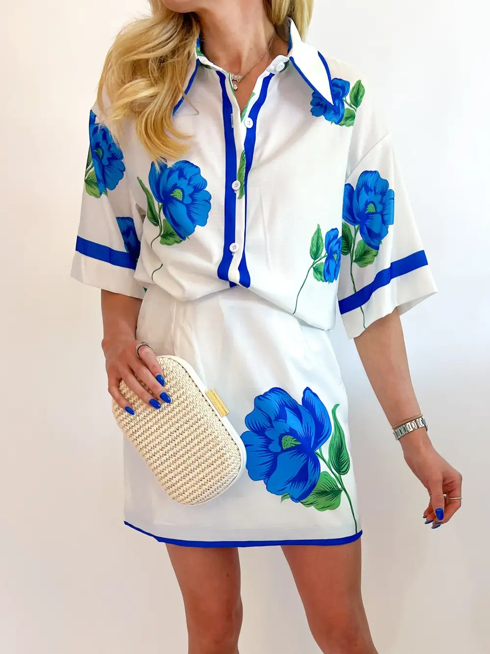 Floral Linen Top And Skirt Set