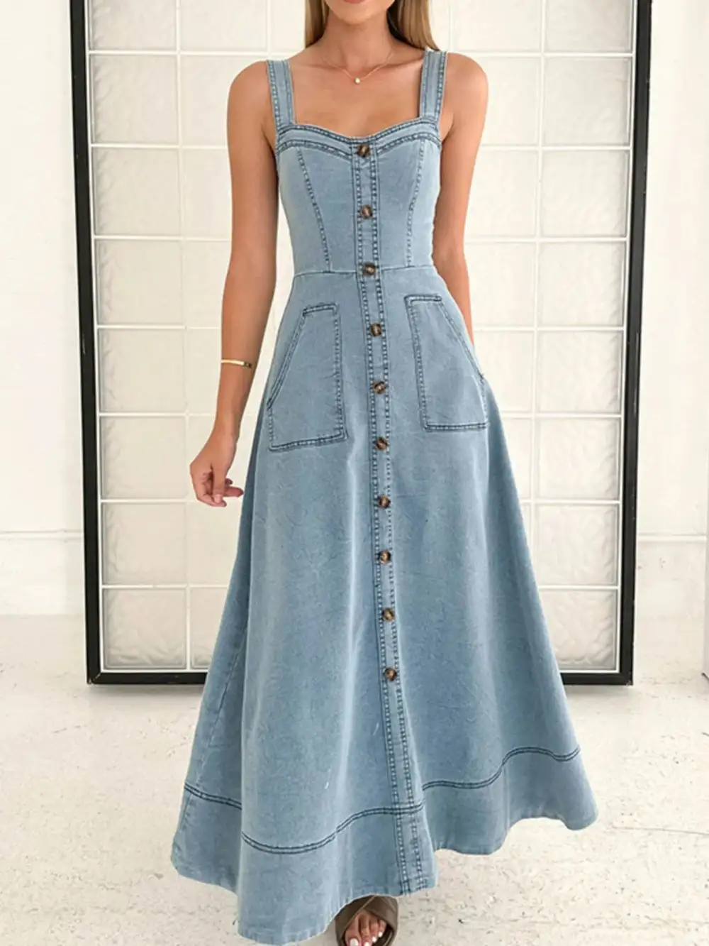 Layered Detail Denim Dress