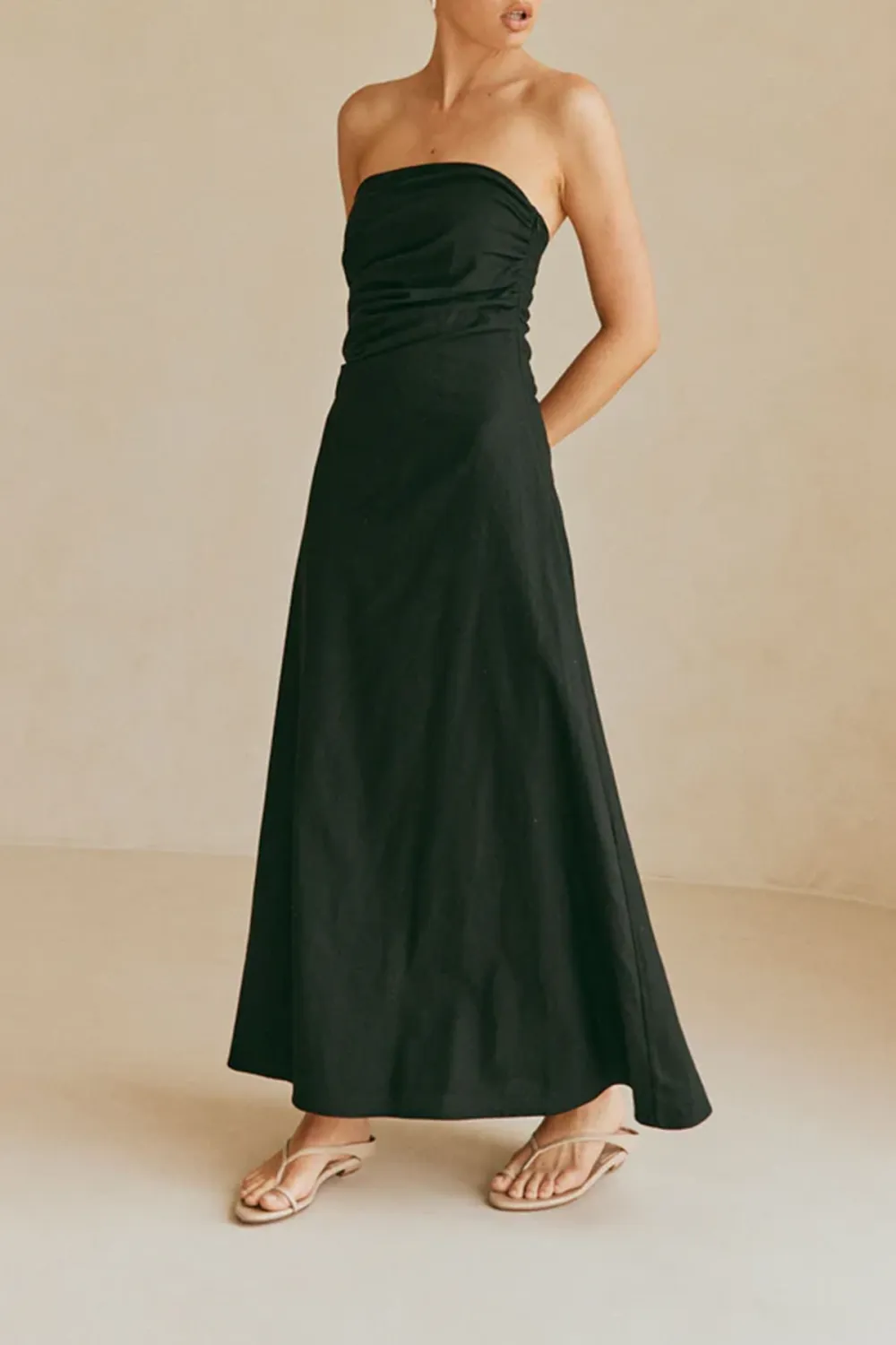 Strapless Ruched Midi Dress