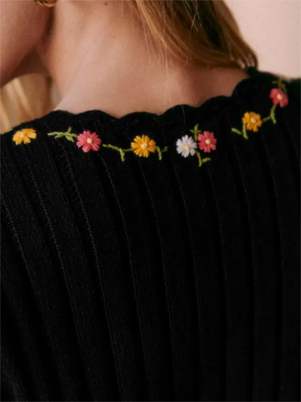 Short Sleeve Black Embellished Cardigan