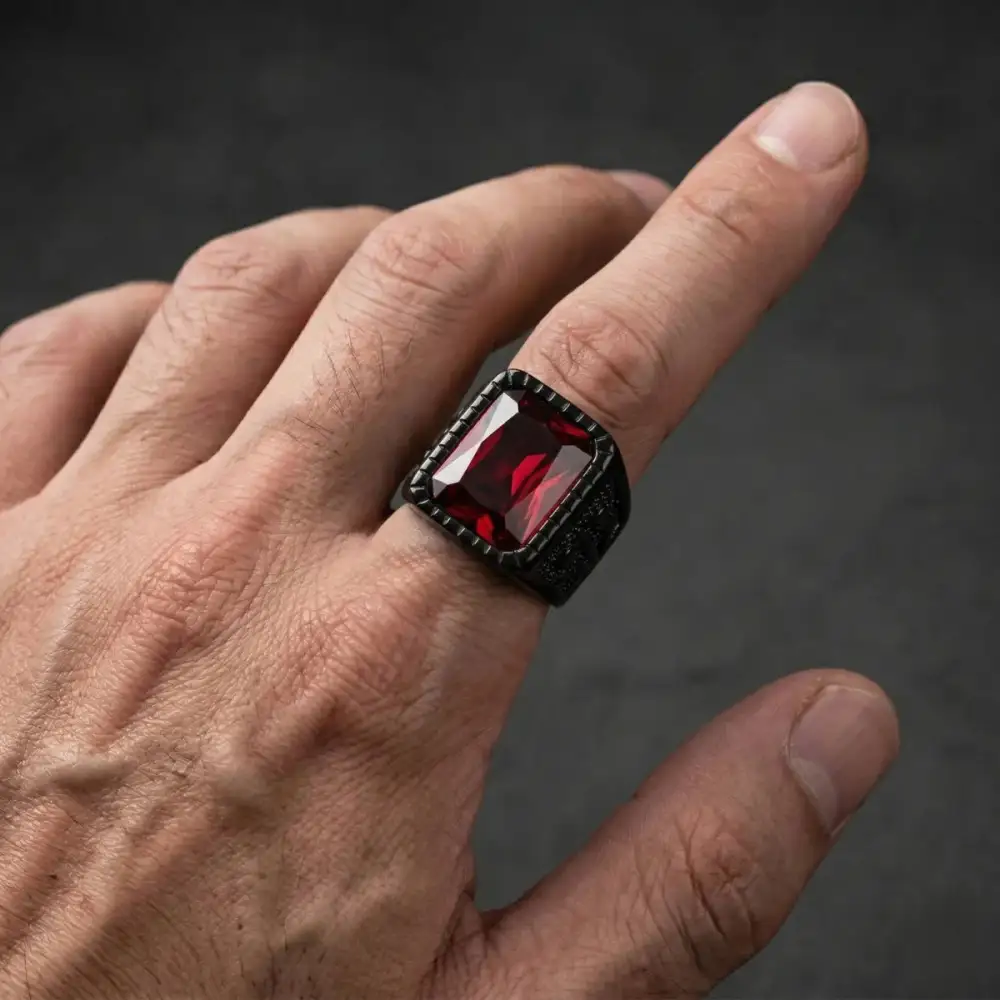 Men's Engraved Gemstone Signet Ring